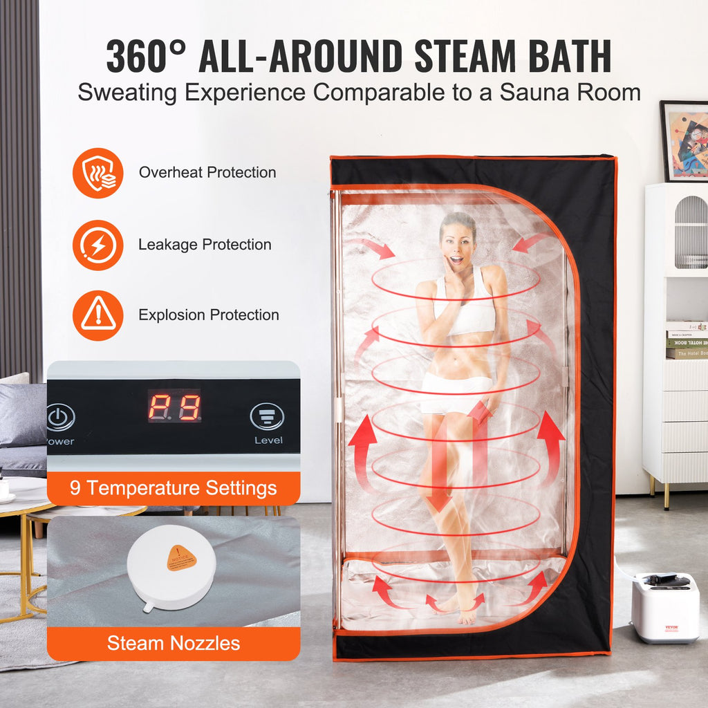 Portable Steam Sauna Tent Full Size, 1000W Personal Sauna Blanket Kit For Home Spa, Detoxify & Soothing Heated Body Therapy, Time & Temperature Remote Control With Floor  Mat