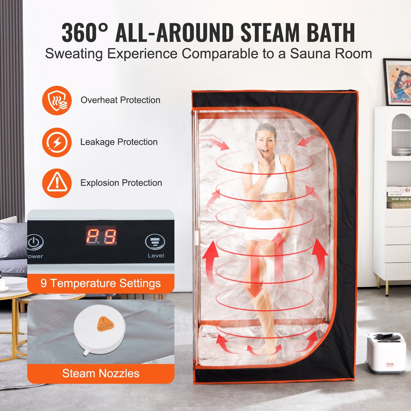 Portable Steam Sauna Tent Full Size, 1000W Personal Sauna Blanket Kit For Home Spa, Detoxify & Soothing Heated Body Therapy, Time & Temperature Remote Control With Floor  Mat