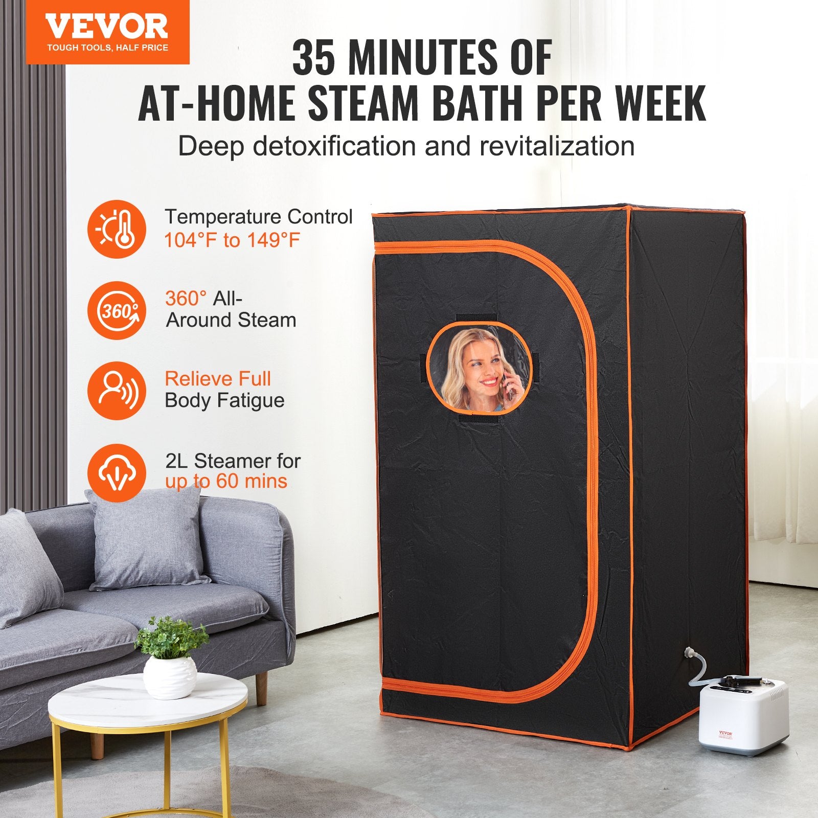 Portable Steam Sauna Tent Full Size, 1000W Personal Sauna Blanket Kit For Home Spa, Detoxify & Soothing Heated Body Therapy, Time & Temperature Remote Control With Floor  Mat